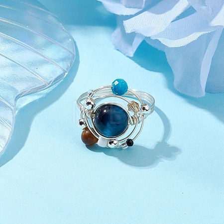 Planet Natural Tiger Eye Finger Rings RJEW-TA00165-04-1