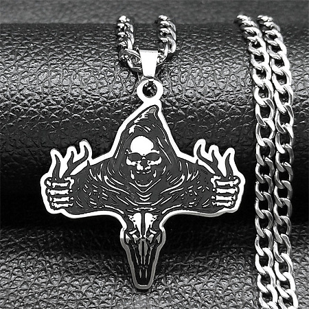 201 Stainless Steel Viking Deer Skull Cross Pendant Twisted Chain Necklaces for Men NJEW-S440-04AS-1