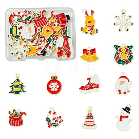 24Pcs 12 Styles Christmas Theme Spray Painted Alloy Enamel Pendants ENAM-FS0002-19P-1