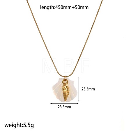 Summer Beach 304 Stainless Steel & Carved Natural Shell Pendant Necklaces for Women WG88CDD-04-1