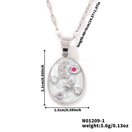 Fashionable Women's Star Moon Oval Brass Enamel Pendant Necklaces LO5059-1-1