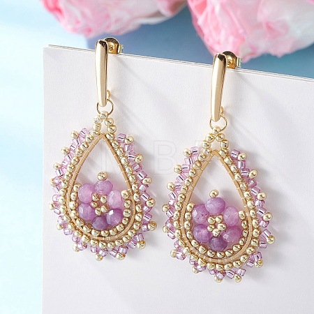 Teardeop Glass Beaded & Dyed Natural Malaysia Jade Dangle Stud Earrings EJEW-MZ00707-03-1