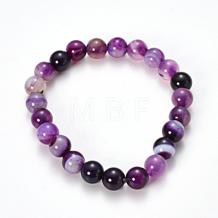 Natural Striped Agate/Banded Agate Beaded Stretch Bracelets X-BJEW-Q692-03C-1