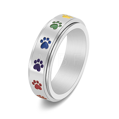 Rainbow Color Pride Flag Enamel Dog Paw Print Rotating Ring RABO-PW0001-040B-1