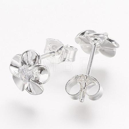 Real Platinum Plated Flower Brass Stud Earrings EJEW-EE0001-230-1