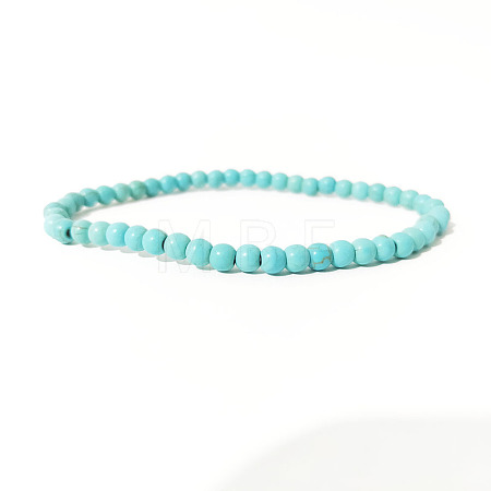 4mm Round Synthetic Turquoise Beads Bracelet for Men LS-KG3069-36-1
