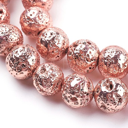 Electroplated Natural Lava Rock Bead Strands G-E429-01-12mm-RG-1