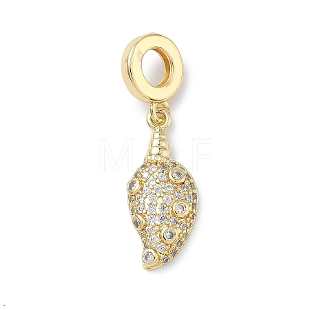Brass Micro Pave Clear Cubic Zirconia Sea Animals European Dangle Charms KK-Z143-02G-03-1