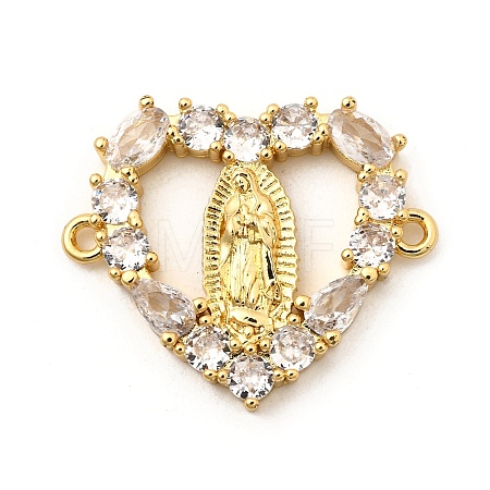 Brass Pave Clear Cubic Zirconia Heart with Virgin Connector Charms KK-I360-035G-1
