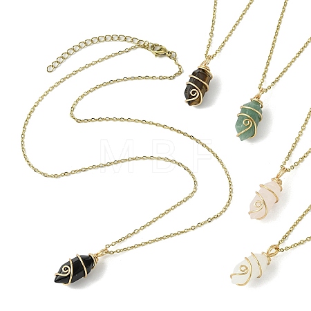 Natural Mixed Gemstone Pointed Faceted Bullet Copper Wire Wrapped Pendant Necklaces NJEW-JN05025-01-1