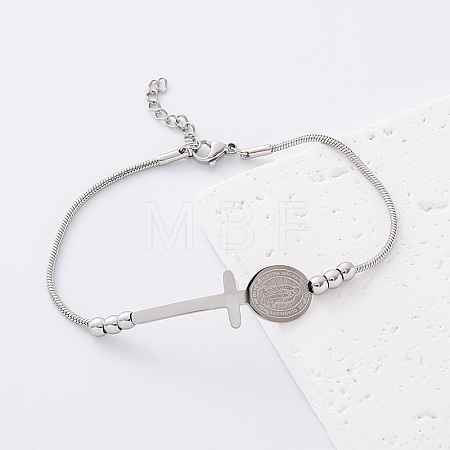 304 Stainless Steel Religion Cross Virgin Link Bracelets for Women LC9339-2-1