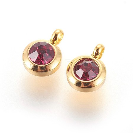 304 Stainless Steel Rhinestone Charms STAS-P237-10G-15-1