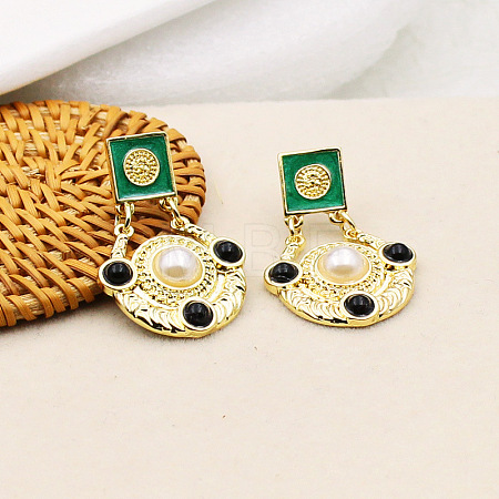 Flat Round with Square Alloy Enamel Dangle Stud Earrings FS-WGA25AE-01-1