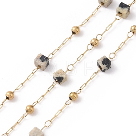 Natural Dalmatian Jasper Square Beaded Chains AJEW-SZ0002-43C-1