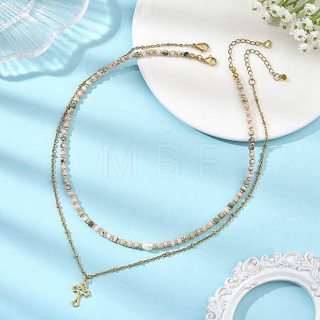 304 Stainless Steel Pendant Double Layer Necklaces NJEW-JN06643-01-1