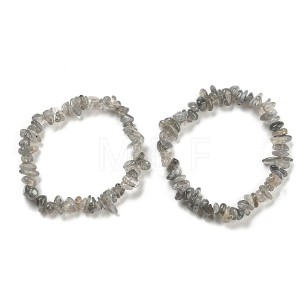 Natural Labradorite Chip Beaded Stretch Bracelet G-H294-01B-04-1
