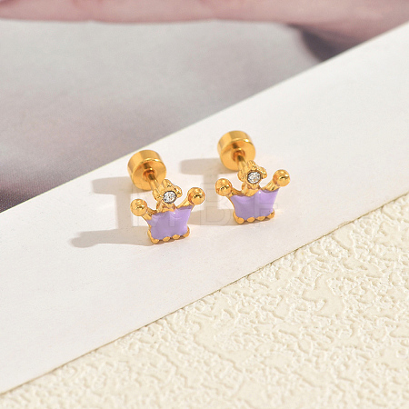 Stainless Steel Enamel Crown Stud Earrings JB5965-4-1