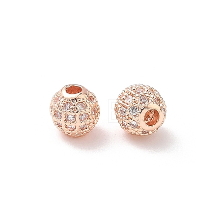 Round Brass Micro Pave Cubic Zirconia Beads ZIRC-N016-01RG-6MM-1