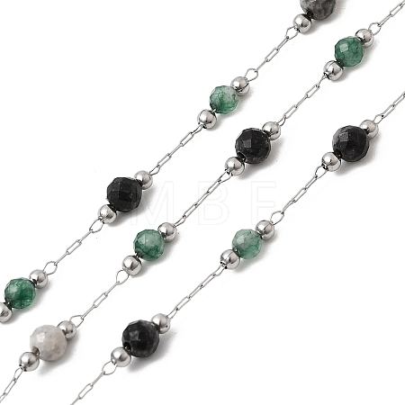 Handmade Natural Indian Agate & Synthetic Howlite & 316 Stainless Steel Round Link Chains CHS-L033-07P-02-1