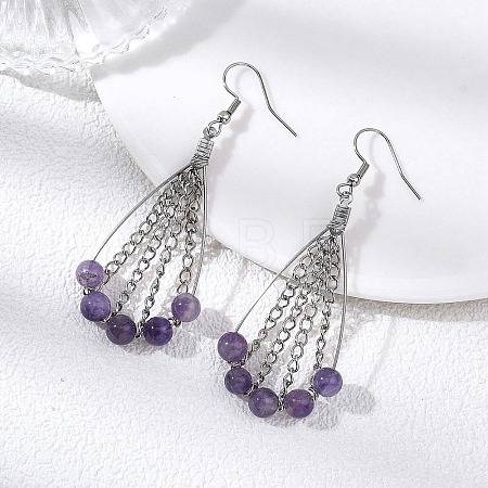 Teardrop Natural Amethyst Dangle Earrings EJEW-JE06762-1