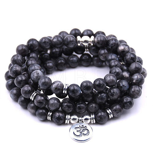 Bohemian Styles Natural Round Labradorite Beaded Stretch Bracelets for Women Men XW1500-12-1