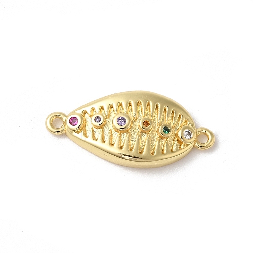 Rack Plating Brass Pave Colorful Cubic Zirconia Shell Shaped Connector Charms KK-Z056-30G-1