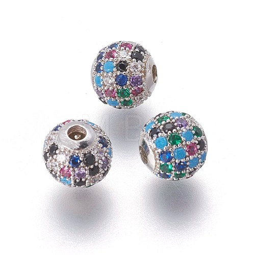 Brass Micro Pave Cubic Zirconia Beads ZIRC-F098-02P-8mm-1