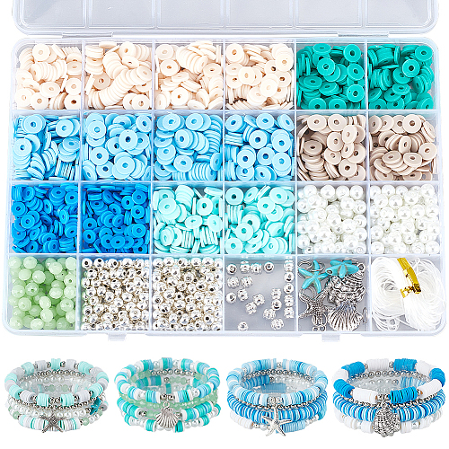 SUNNYCLUE DIY Ocean Theme Synthetic Howlite Stretch Bracelet Making Kit DIY-SC0025-02-1