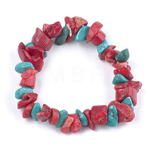 Synthetic Coral Beaded Stretch Bracelets BJEW-S134-81-1