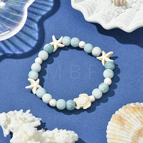 Synthetic Turquoise Beaded Stretch Bracelets for Women BJEW-TA00574-02-1