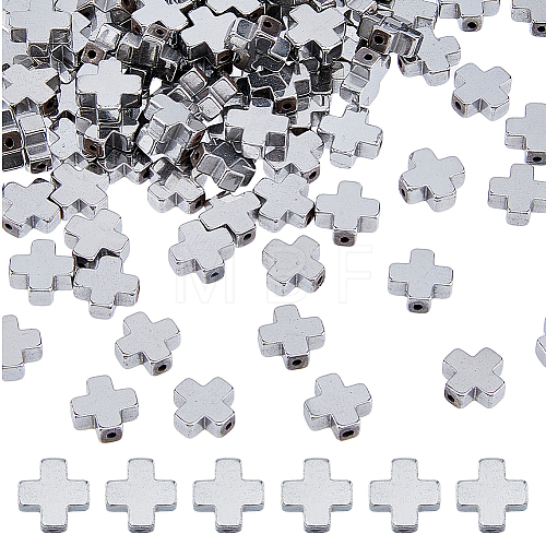2 Strands Grade A Electroplate Non-magnetic Synthetic Hematite Cross Beads Strands G-DC0001-32-1