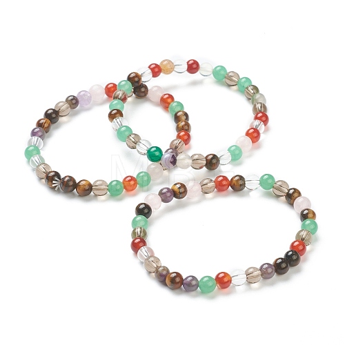 Natural Mixed Stone Beaded Stretch Bracelets BJEW-A117-B-39-1