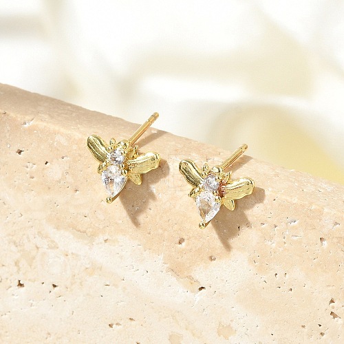 Brass Micro Pave Clear Cubic Zirconia Stud Earrings EJEW-R016-26G-11-1