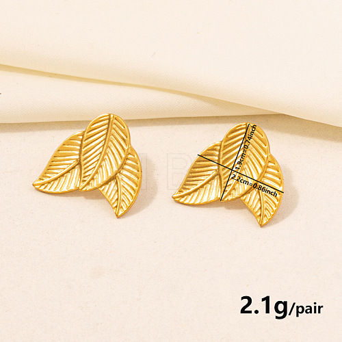 Fashion Leaf 304 Stainless Steel Stud Earrings for Women VG1798-10-1