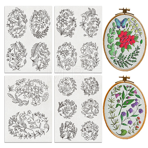 4 Sheets 11.6x8.2 Inch Stick and Stitch Embroidery Patterns DIY-WH0455-143-1