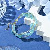 Sky Blue Round Cat Eye Beaded Brass Bangles for Women BJEW-JB10741-2