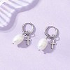 Natural Cultured Freshwater Pearl Rice with Cross Hoop Earrings EJEW-JE06744-1
