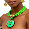 Wire-Wrapped Alloy Resin & Waxed Cord Multi-Strand Necklace & Spiral Earrings Set for Women WG77E48-02-1