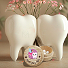 Round Beech Wooden 3D Engraved My First Tooth Fairy Box CON-WH0120-001-5