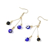 Handmade Lampwork Evil Eye and Natural Lava Rock Beads Dangle Earrings EJEW-JE07449-4