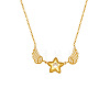 304 Stainless Steel Pave Clear Cubic Zirconia Star with Angel Wings Pendant Necklaces for Women WGBF81E-01-4