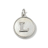 Brass Pave Natural Shell Flat Round with Letter Charms KK-Z115-13P-L-1