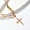 304 Stainless Steel & ABS Plastic Imitation Pearl Cross Pendant Necklaces NJEW-S442-09G-3