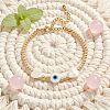 Summer Natural Shell Heart & Evil Eye & Brass Round Beaded Bracelets with Stainless Steel Chains NH4059-2