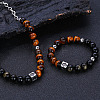 304 Stainless Steel & Natural  Tiger Eye & Natural Obsidian Round Bead Necklaces & Bracelets Sets FS-WG3D587-03-2