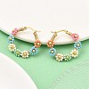 304 Stainless Steel & Bohemian Beaded Flower Hoop Earrings for Women EJEW-R001-02G-01-5