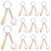 12Pcs Mini Baseball PU Leather Pendant Keychain with Wood Baseball Bat DIY-SP0001-51A-1