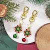 Christmas Wreath Glass Seed Pendant Decorations with Bell HJEW-MZ00077-2