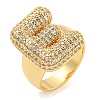 Brass Micro Pave Clear Cubic Zirconia Letter Open Cuff Ring for Women RJEW-M173-01G-E-1