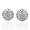 Rhodium Plated 925 Sterling Silver Micro Pave Cubic Zirconia Beads STER-T004-23P-2